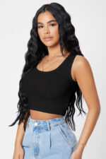 Kadın Siyah Kare Yaka Crop Top Bluz - Görsel 5