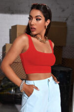 Kadın Kırmızı Kalın Askılı Crop Top Büstiyer - Görsel 3