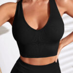 Kadın Siyah Derin Göğüs Dekolteli Şık Crop Top Bluz