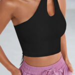 Kadın Siyah Tek Omuz Cut Out Detaylı Crop Top Bluz