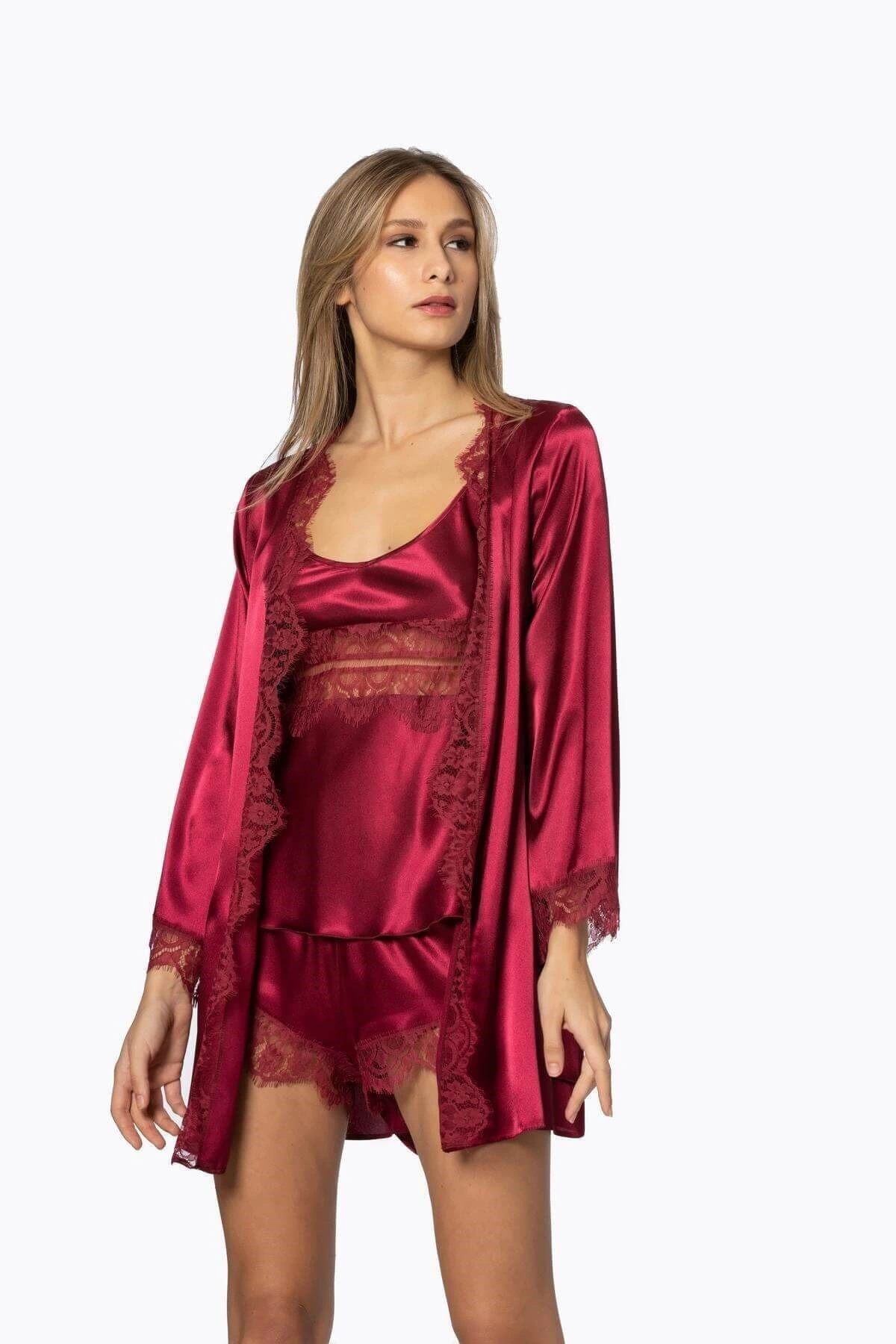 14454579446-15103839 Pierre Cardin 2490 Bayan Sabahlıklı Saten Şort Takım - Görsel 1