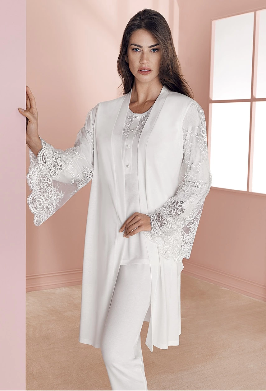 16432126603-1744962 Espuar 757 Penye 3'lü Sabahlık Pijama Takımı - Görsel 1