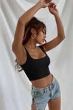 Kadın Siyah Kalın Askılı Crop Top Büstiyer - Görsel 4