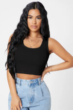 Kadın Siyah Kare Yaka Crop Top Bluz - Görsel 3