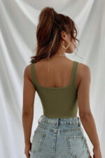 Kadın Haki Yeşili Kalın Askılı Crop Top Büstiyer - Görsel 2