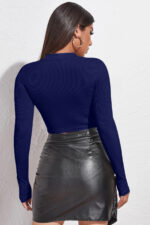 Kadın Lacivert Göğüs Dekolteli Uzun Kollu Cut Out Crop Top Bluz - Görsel 3