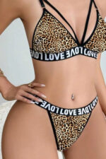 Kadın Leopar Desenli Love Yazı Detaylı Harness İç Çamaşır Takımı - Görsel 2
