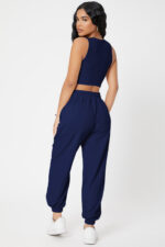 Kadın Lacivert Kaşkorse Cepli Jogger Eşofman Altı ve Crop Top Bluz - Görsel 2