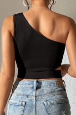 Kadın Siyah Tek Kol Cut Out Göbek Dekolteli Crop Top Bluz - Görsel 2