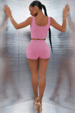 Kadın Pembe Şortlu Crop Top Gecelik Takım - Görsel 2