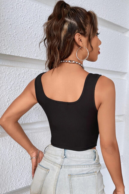 Kadın Siyah Göbek Dekolteli Crop Top Bluz