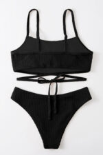 Kadın Siyah Çapraz Bağlama Detaylı Yüksek Bel Bikini Takımı - Görsel 5
