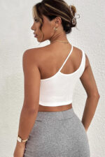 Kadın Beyaz Tek Omuzlu Çapraz Askılı Crop Top Büstiyer - Görsel 2