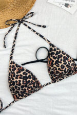 Kadın Leopar Desenli ve Siyah Minimal Kesim Üçgen Bikini Üstü - Görsel 2