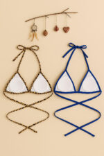 Kadın Leopar Desenli ve Mavi Minimal Kesim Üçgen Bikini Üstü - Görsel 2