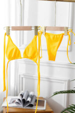 Kadın Sarı Yandan Bağlamalı Tangalı Üçgen Bikini Mayo Takımı - Görsel 2