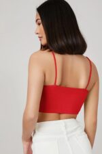 Kadın Kırmızı Ip Askılı Crop Top Büstiyer - Görsel 4