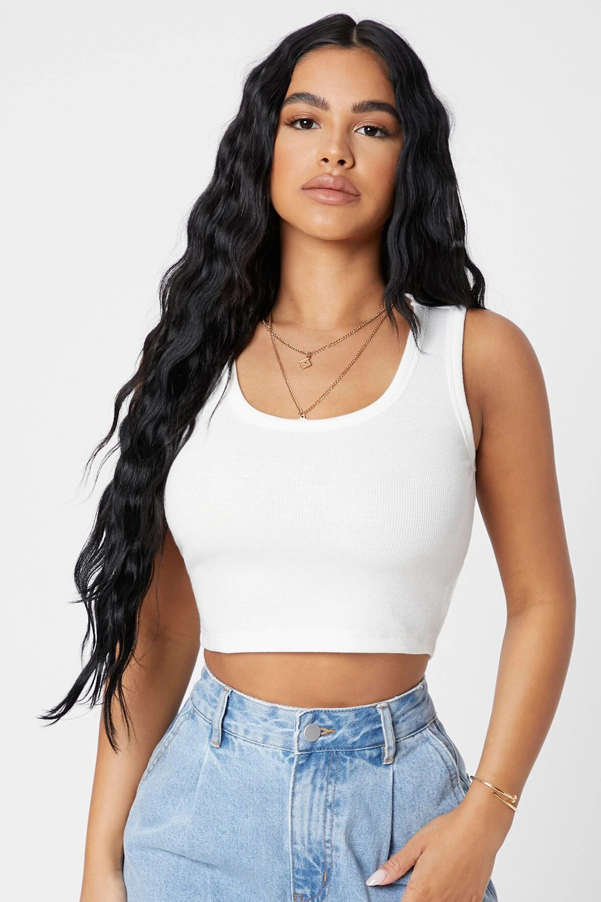 21e7058b75e39a81d7baa58263aee4f7 Kadın Beyaz Kare Yaka Crop Top Bluz - Görsel 1