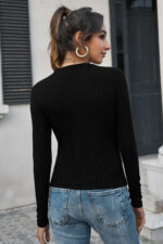 Kadın Siyah Uzun Kollu Fit Basic Crop Top Bluz - Görsel 2