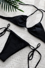 Kadın Siyah Yandan Bağlamalı Tangalı Üçgen Bikini Mayo Takımı - Görsel 2