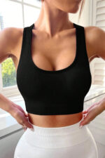 Kadın Siyah Sırtı Çapraz Lastik Detaylı Crop Top Bluz - Görsel 2