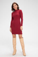 Kadın Bordo Kaşkorse Balıkçı Yaka Uzun Kollu Bodycon Mini Elbise - Görsel 2