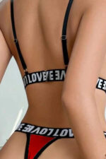 Kadın Kırmızı Love Yazı Detaylı Harness İç Çamaşır Takımı - Görsel 3