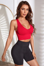 Kadın Kırmızı Derin Göğüs Dekolteli Şık Crop Top Bluz - Görsel 3