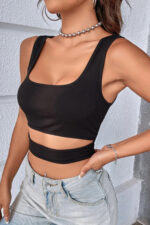Kadın Siyah Göbek Dekolteli Crop Top Bluz - Görsel 3