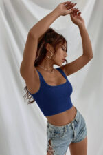Kadın Lacivert Kalın Askılı Crop Top Büstiyer - Görsel 3
