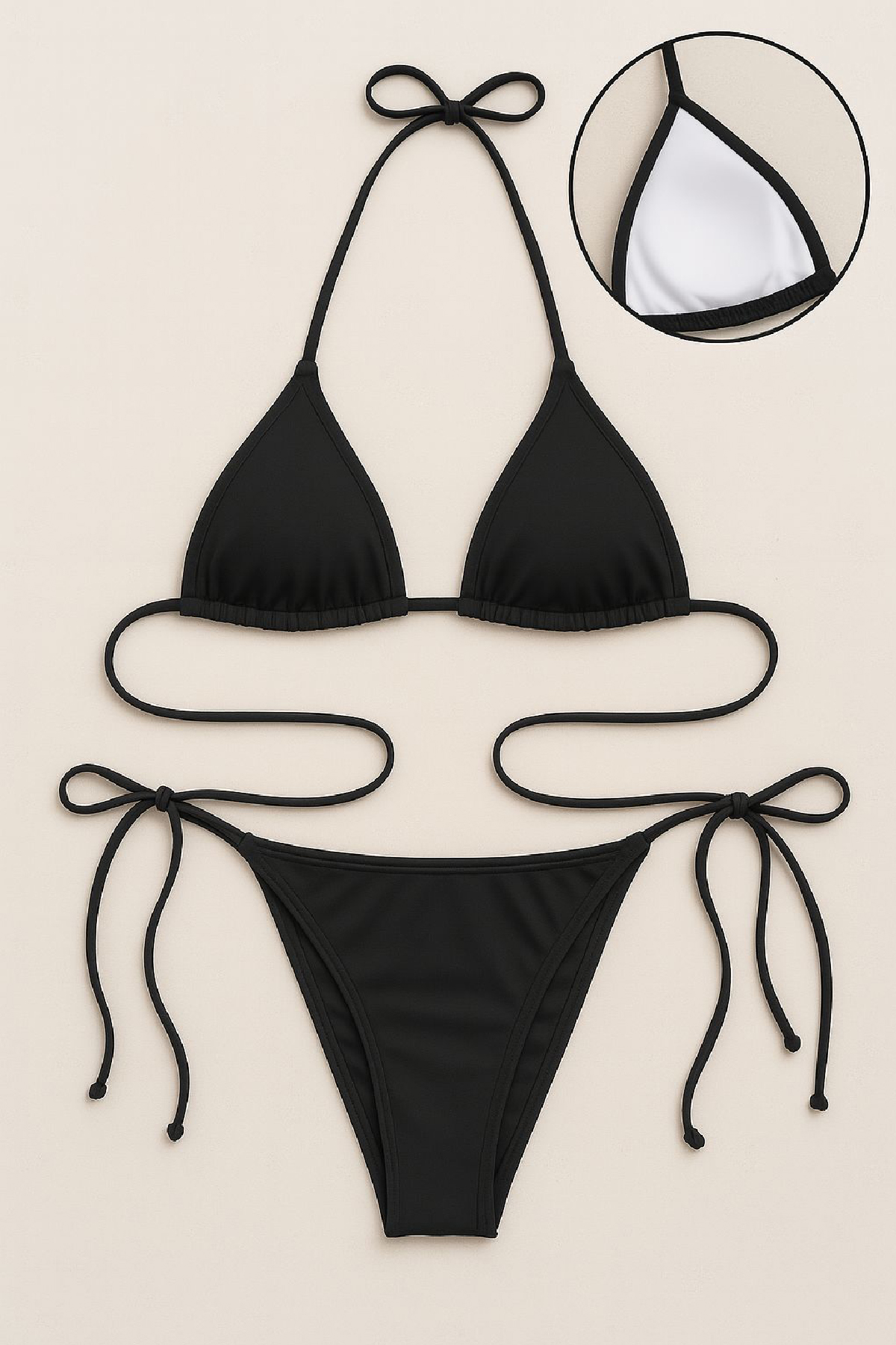 3-48 Kadın Siyah Yandan ve Boyundan Bağlamalı Bikini Mayo Takımı - Görsel 1