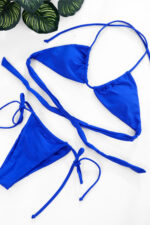 Kadın Mavi Yandan Bağlamalı Tangalı Üçgen Bikini Mayo Takımı - Görsel 3