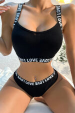 Kadın Siyah Çapraz Sırt Ve Love Yazı Detaylı Iç Çamaşır Takımı - Görsel 3