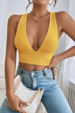 Kadın Sarı Çapraz Sırt Detaylı Şık Crop Top Büstiyer - Görsel 3