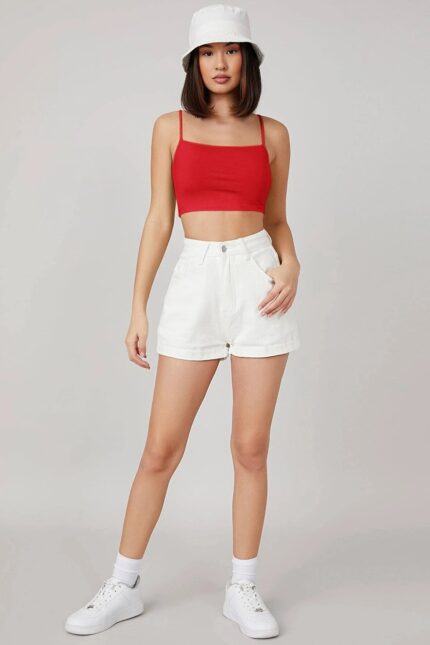 Kadın Kırmızı Ip Askılı Crop Top Büstiyer