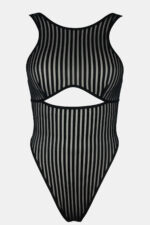 Kadın Siyah Cut-Out Detaylı Transparan Çizgili Gecelik - Görsel 3