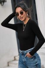 Kadın Siyah Uzun Kollu Fit Basic Crop Top Bluz - Görsel 3