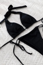 Kadın Siyah Yandan Bağlamalı Tangalı Üçgen Bikini Mayo Takımı - Görsel 3