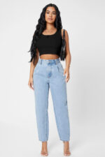 Kadın Siyah Kare Yaka Crop Top Bluz - Görsel 4