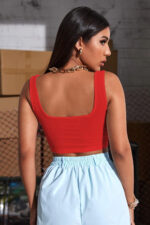 Kadın Kırmızı Kalın Askılı Crop Top Büstiyer - Görsel 2
