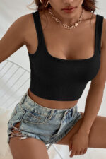 Kadın Siyah Kalın Askılı Crop Top Büstiyer - Görsel 2