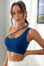 Kadın Mavi Tek Omuzlu Çapraz Askılı Crop Top Büstiyer - Görsel 4