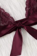 Kadın Bordo Dantelli & Kurdelalı Sütyen Külot Takımı - Görsel 4