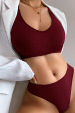 Kadın Bordo Desteksiz Seamless Tangalı İç Çamaşır Takımı - Görsel 4