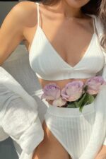 Kadın Beyaz Yüksek Bel Dolgusuz Slip Takım - Görsel 4
