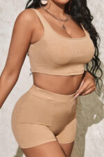 Kadın Krem Rengi Şortlu Crop Top Gecelik Takım - Görsel 4