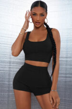 Kadın Siyah Şortlu Crop Top Gecelik Takım - Görsel 3
