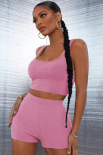 Kadın Pembe Şortlu Crop Top Gecelik Takım - Görsel 4