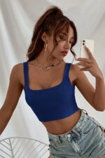 Kadın Lacivert Kalın Askılı Crop Top Büstiyer - Görsel 5