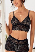 Kadın Siyah Şortlu Dantel Bralet Takım - Görsel 4